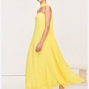 Faeriesty Yellow Chiffon Strapless Maxi Dress Neck Scarf Size Medium